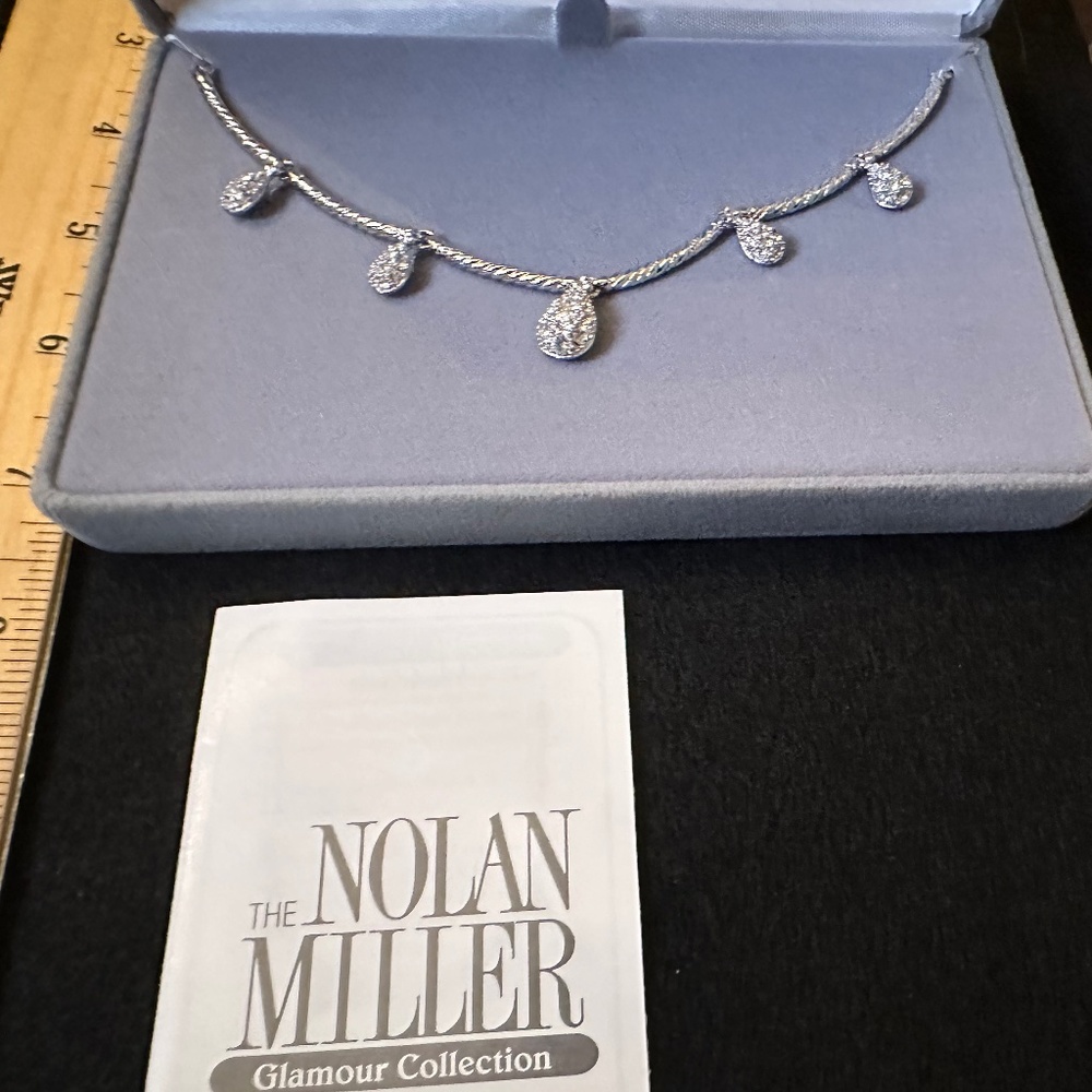 Nolan Miller Glamour Collection Necklace teardrop shape sparkle silver